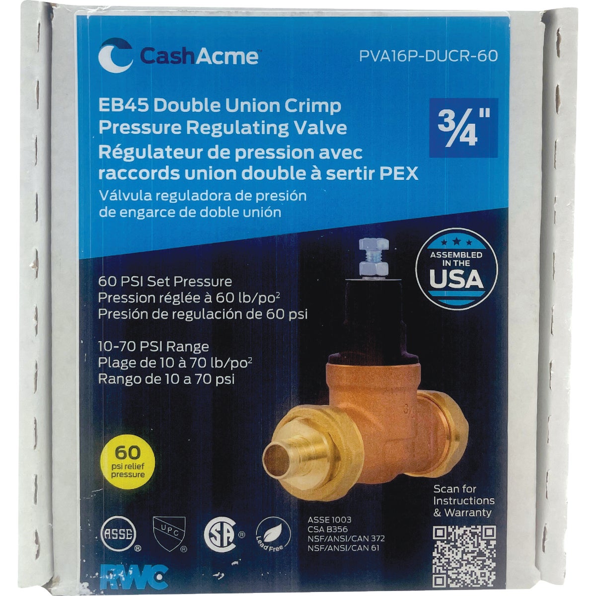 Cash Acme 3/4 In. EB45 Brass PEX Pressure Regulating Valve Image 2