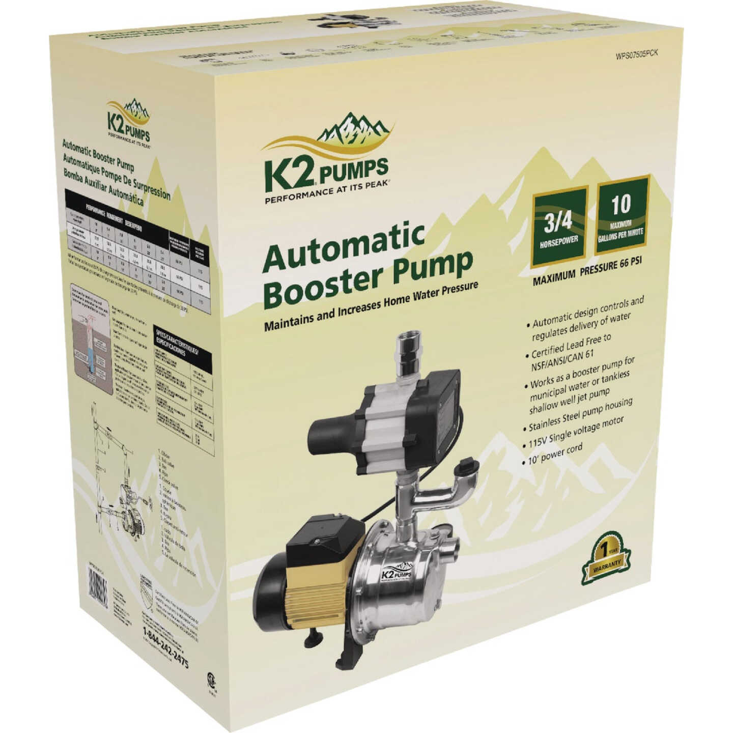 K2 3/4 HP Stainless Steel Automatic Booster Pump Image 3