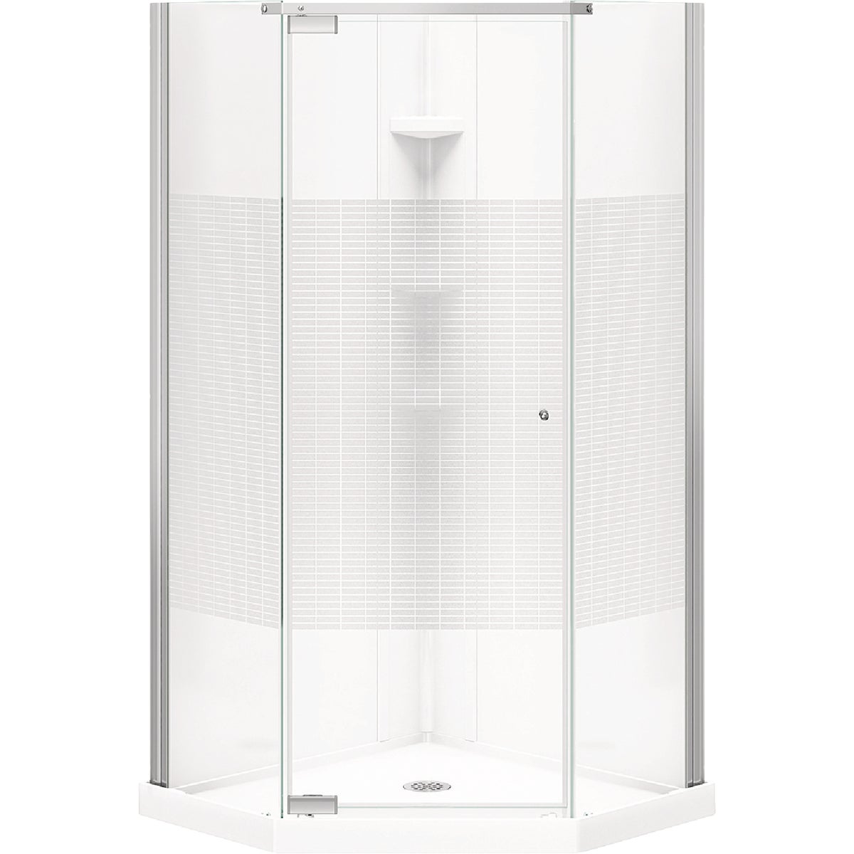 Maax Begonia Carbon 36 In. L x 36 In. D x 72 In. H Polystyrene Center Drain Shower Kit in White with Carbon Glass in Chrome
