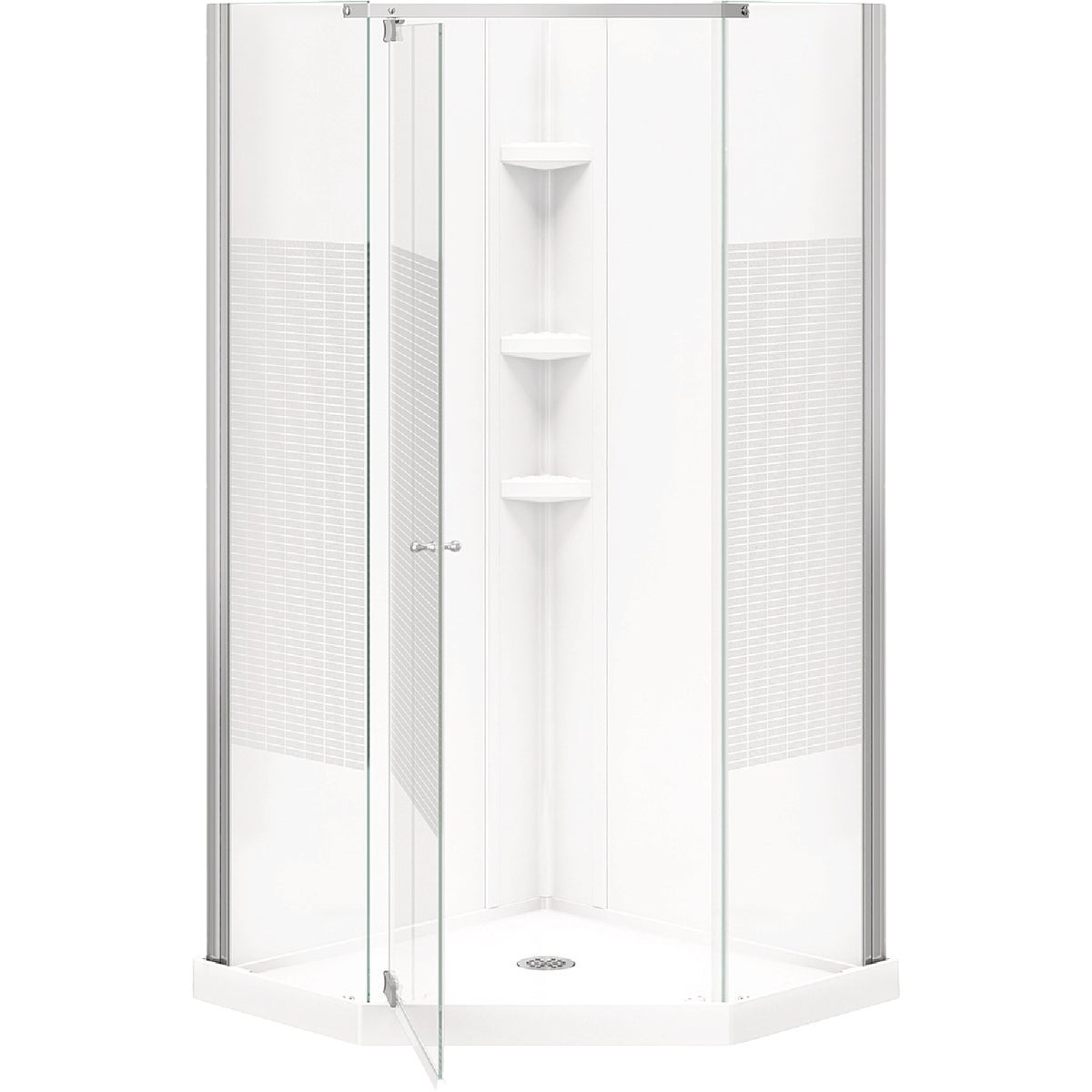 Maax Begonia Carbon 36 In. L x 36 In. D x 72 In. H Polystyrene Center Drain Shower Kit in White with Carbon Glass in Chrome Image 3