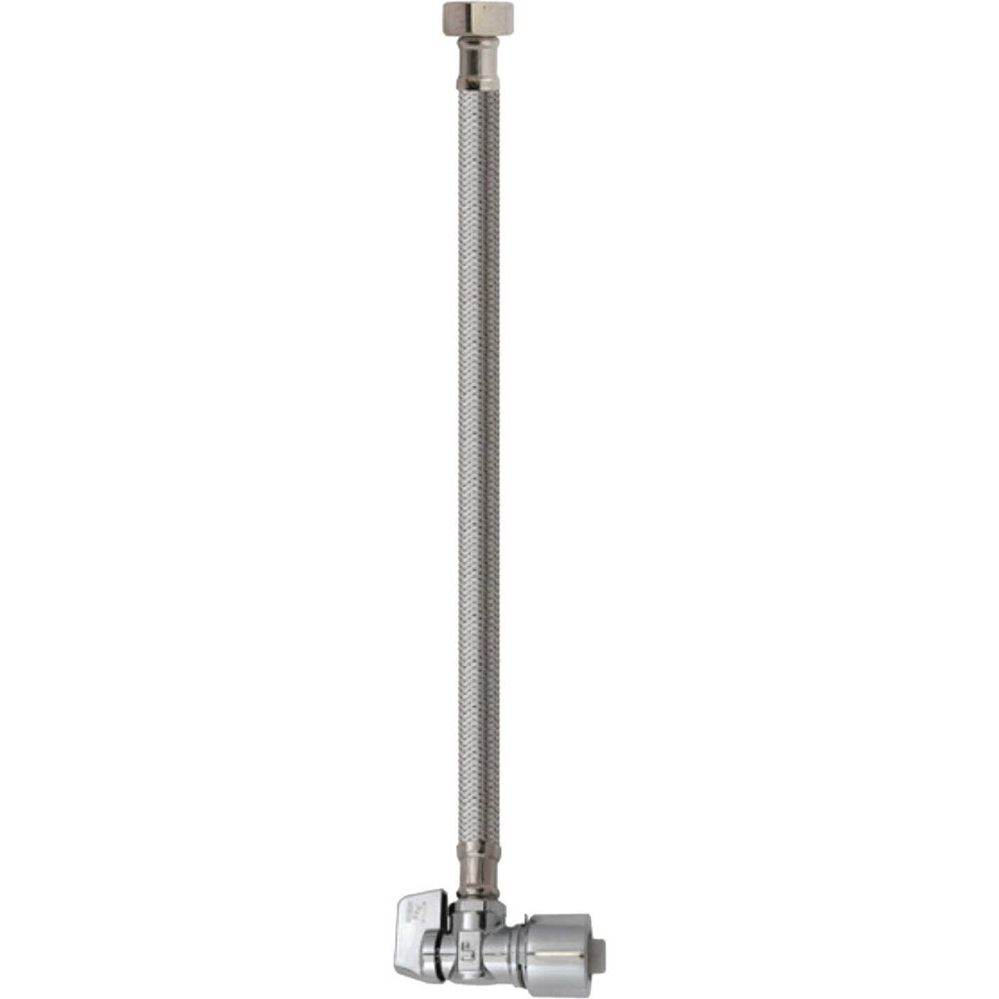 Keeney 5/8 In. x 20 In. Stainless Steel Quick Lock Toilet Supply Tube with Angled Quarter Turn Valve Image 1