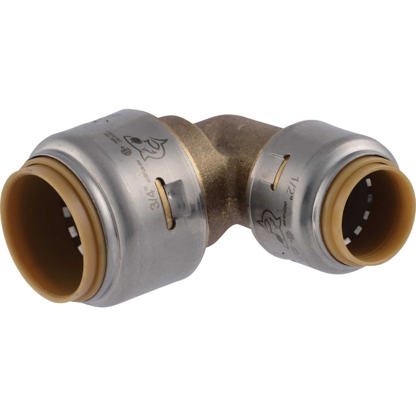 SharkBite 3/4 In. x 1/2 In. Push-to-Connect Reducing Brass Elbow (1/4 Bend) Image 1