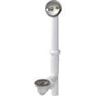Keeney White Plastic Trip Lever Bath Drain with Brushed Nickel Trim and Strainer & Dome Grid Image 1