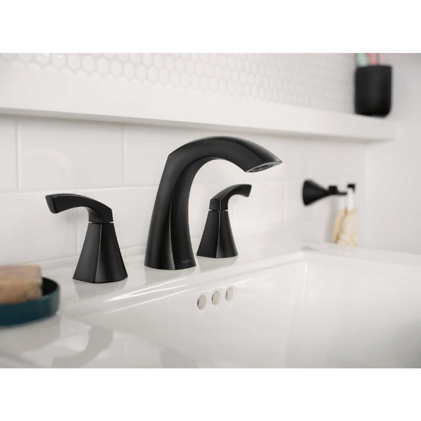 Moen Lindor 2-Handle Lever Widespread Bathroom Faucet, Matte Black Image 2