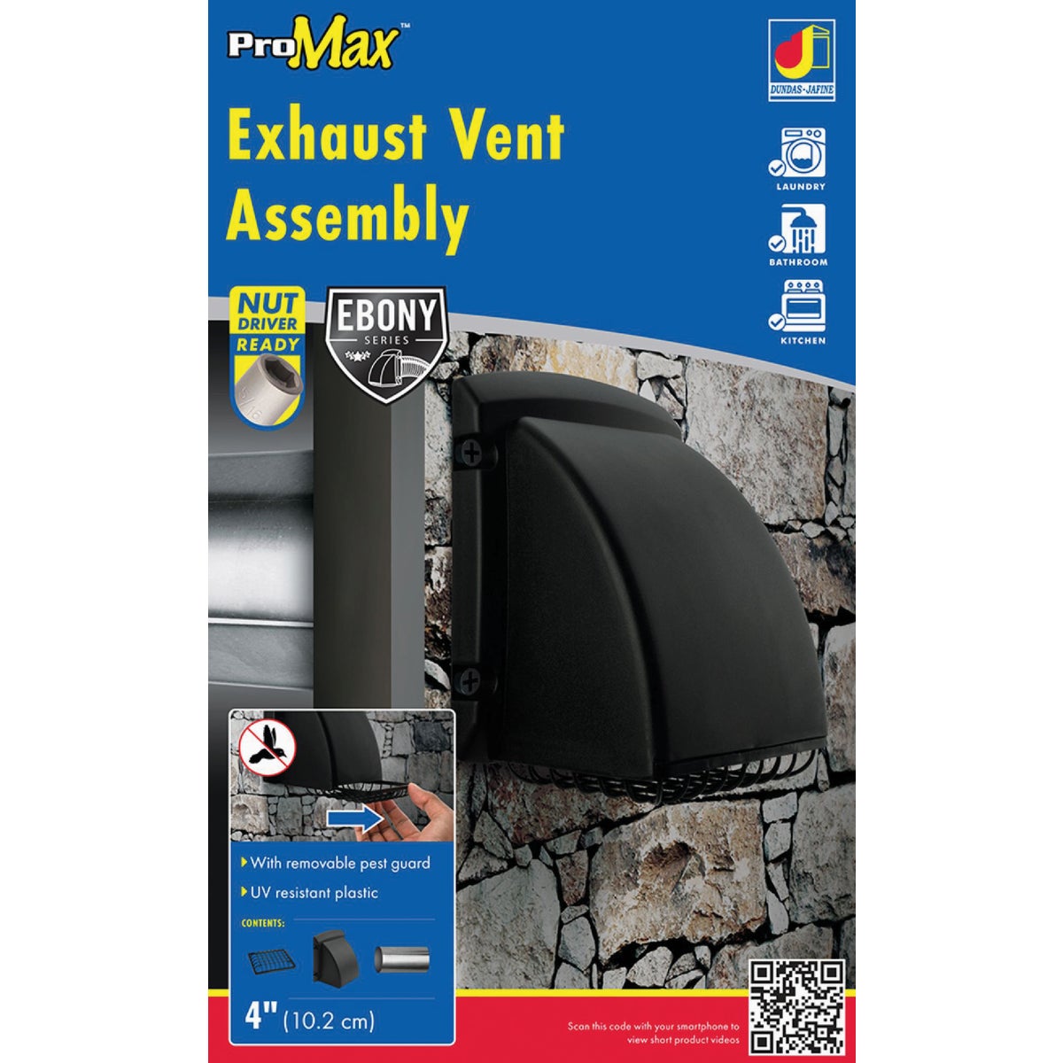 Dundas Jafine ProMax 4 In. Black Plastic Dryer Vent Hood