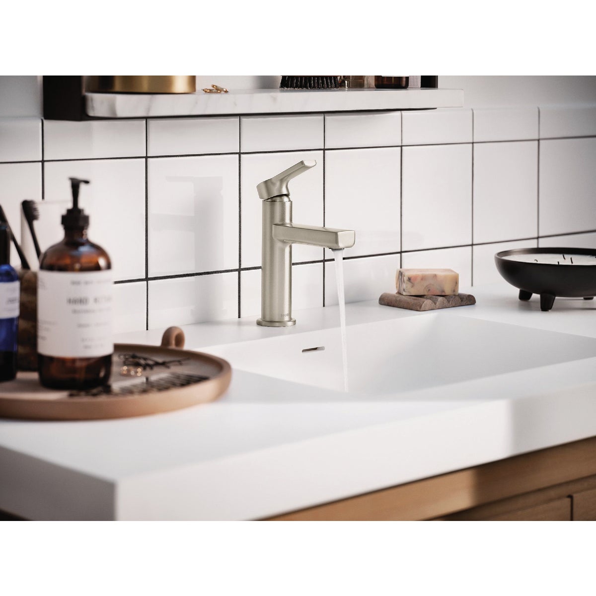 Moen Rinza 1-Handle Lever Centerset Bathroom Faucet, Spot Resist Brushed Nickel Image 3