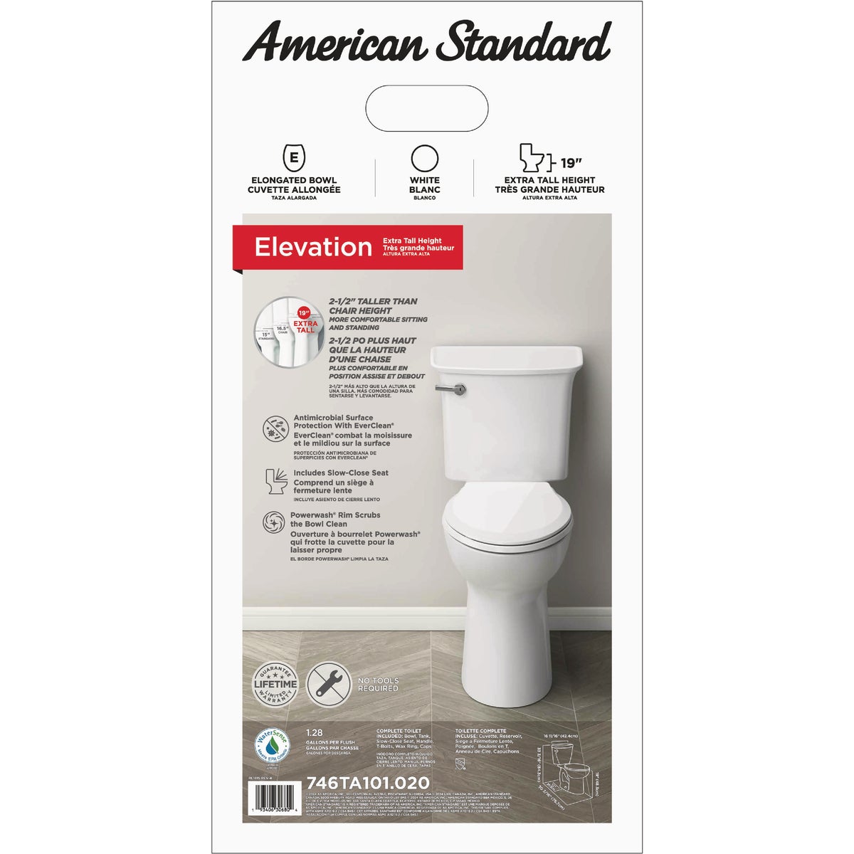 American Standard Elevation White Extra-Tall 19 In. Elongated Bowl 1.28 GPF Toilet-to-Go Image 2