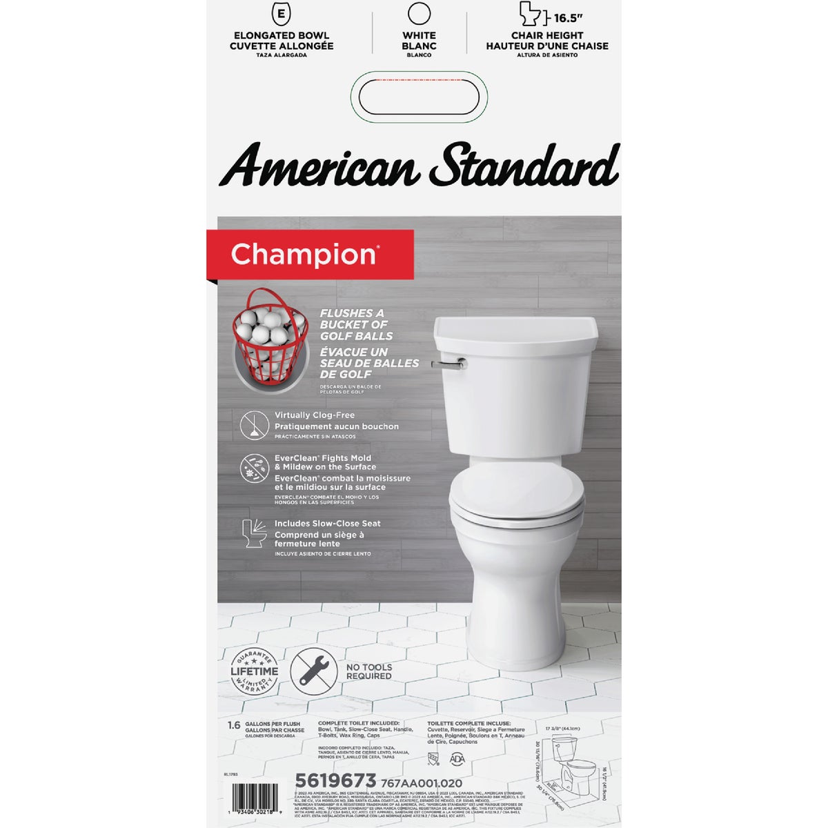 American Standard Champion 4 Right Height White Elongated Bowl 1.6 GPF Toilet Image 4
