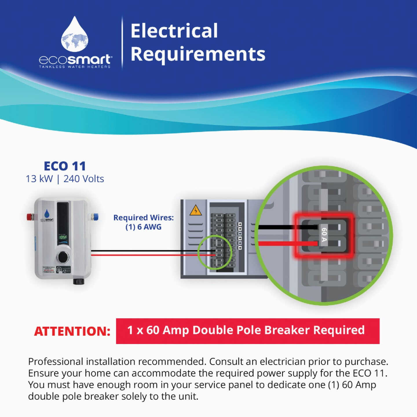 EcoSMART 240V 13.6kW Tankless Electric Water Heater Image 4
