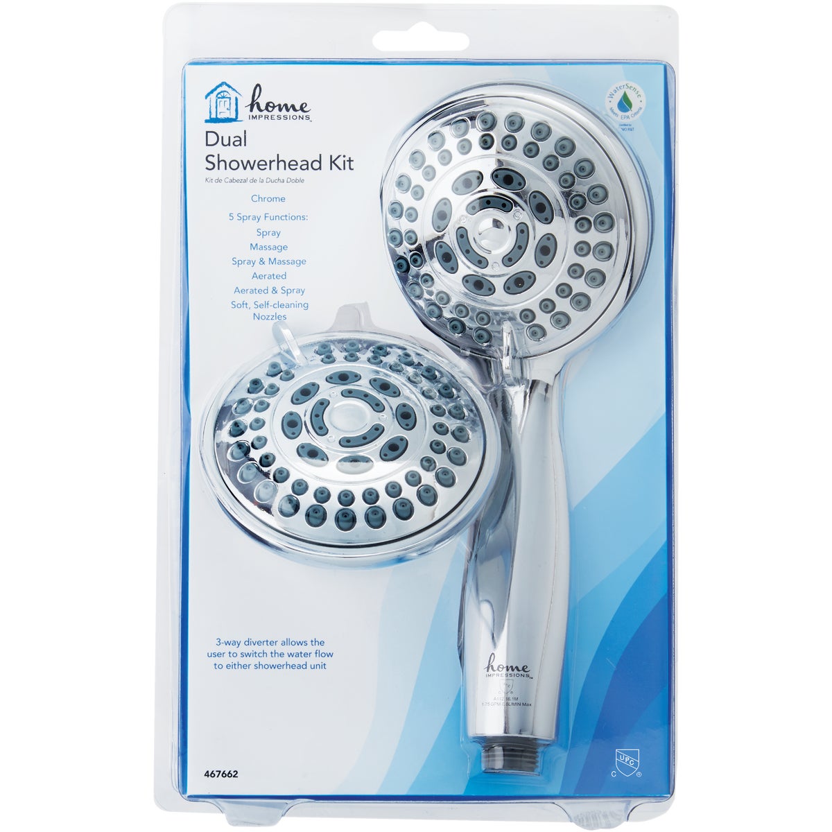 Home Impressions 5-Spray 1.75 GPM Combo Handheld Shower Head, Chrome Image 2