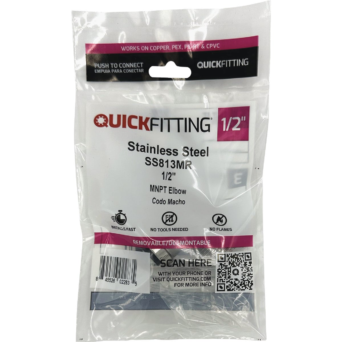 QuickFitting 1/2 In. Push-to-Connect x 1/2 In. MNPT Stainless Steel 90-Degree Elbow Image 3