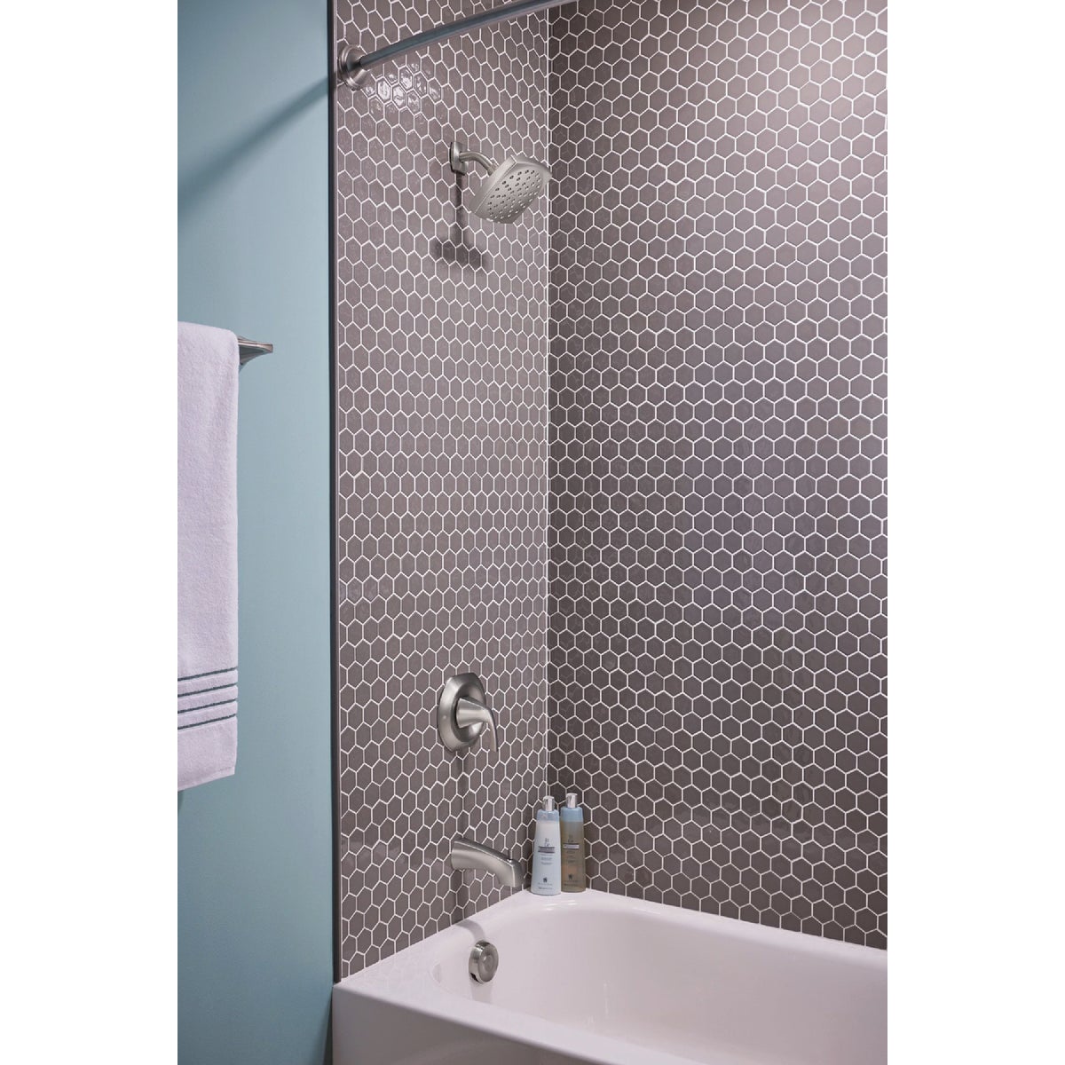 Moen Lindor Posi-Temp 1-Handle Lever Tub & Shower Faucet, Spot Resist Brushed Nickel Image 4