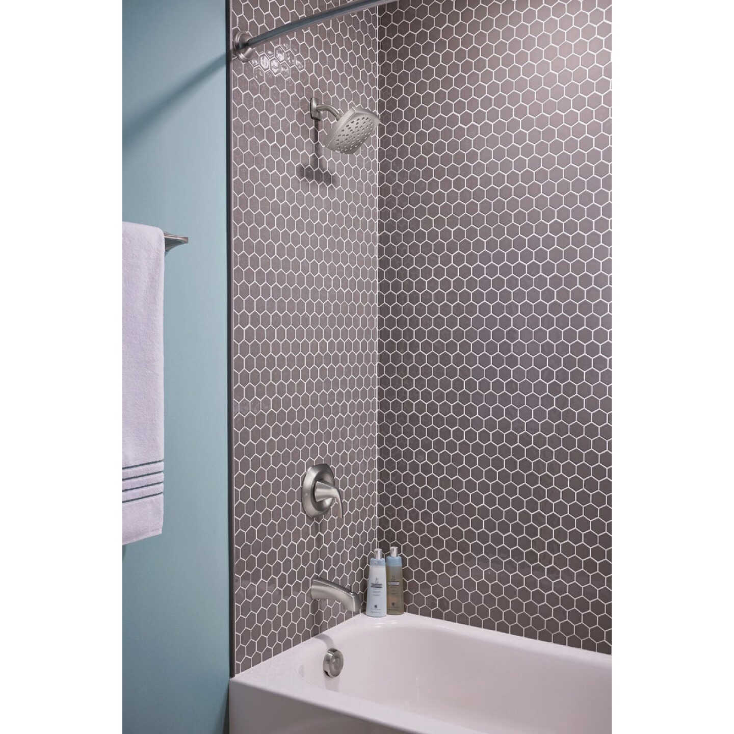 Moen Lindor Posi-Temp 1-Handle Lever Tub & Shower Faucet, Spot Resist Brushed Nickel Image 4