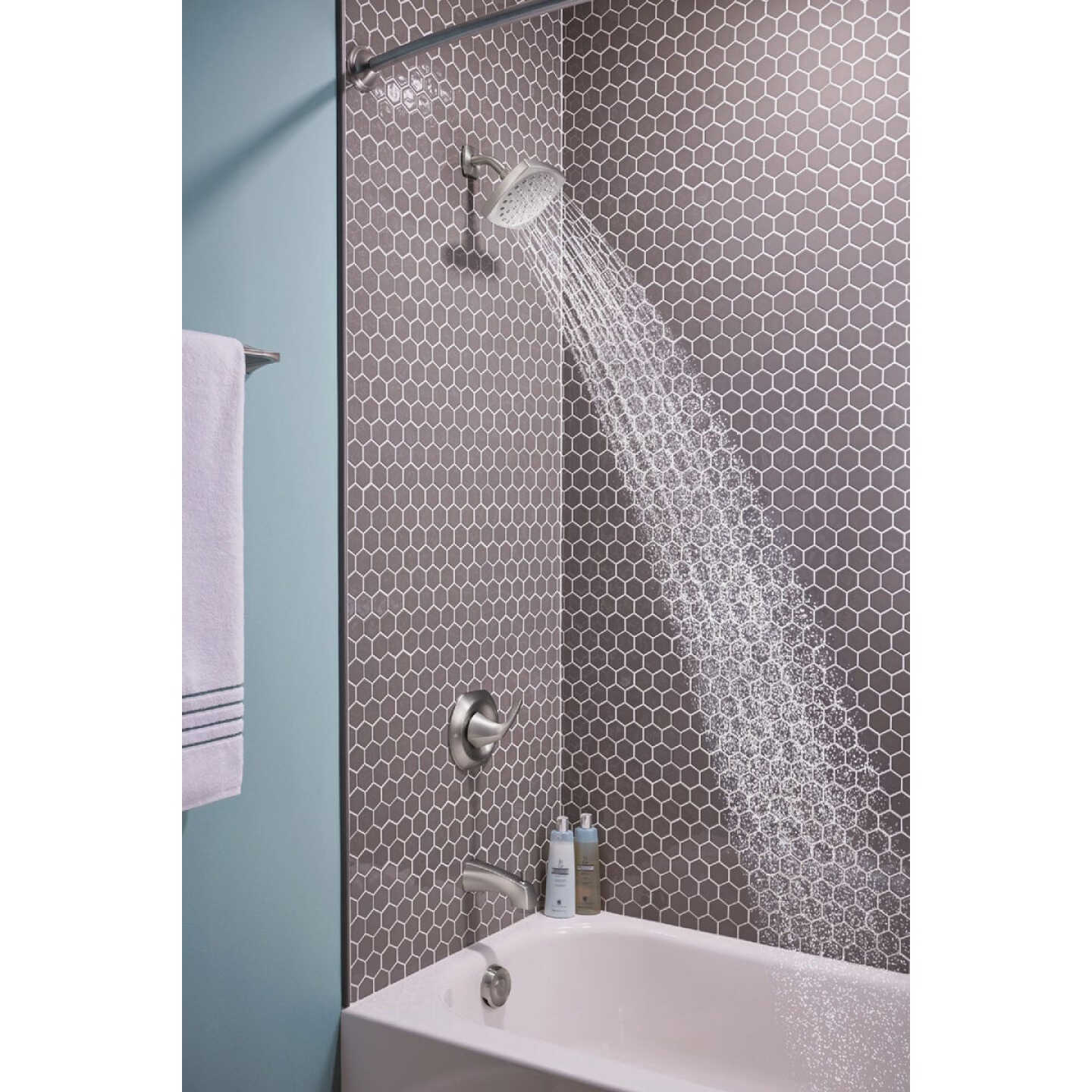 Moen Lindor Posi-Temp 1-Handle Lever Tub & Shower Faucet, Spot Resist Brushed Nickel Image 3