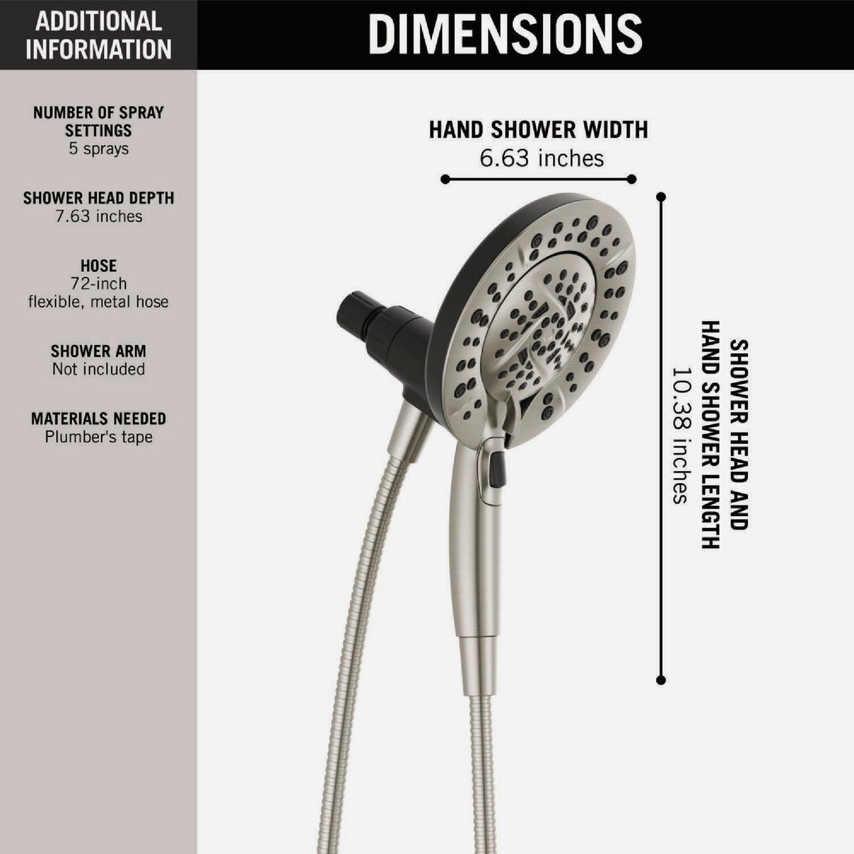 Delta In2ition 5-Spray 1.75GPM Two-In-One Shower, Satin Nickel Image 2
