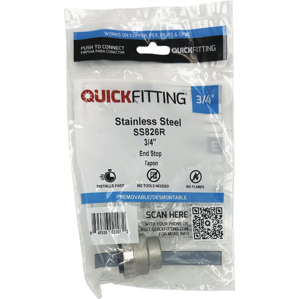 QuickFitting 3/4 In. Push-to-Connect Stainless Steel Push Cap (End Stop) Image 3