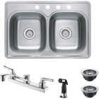 Compass Manufacturing Double Bowl 33 In. x 22 In. x 6 In. Sink Kit with 2-Handle Faucet Image 1