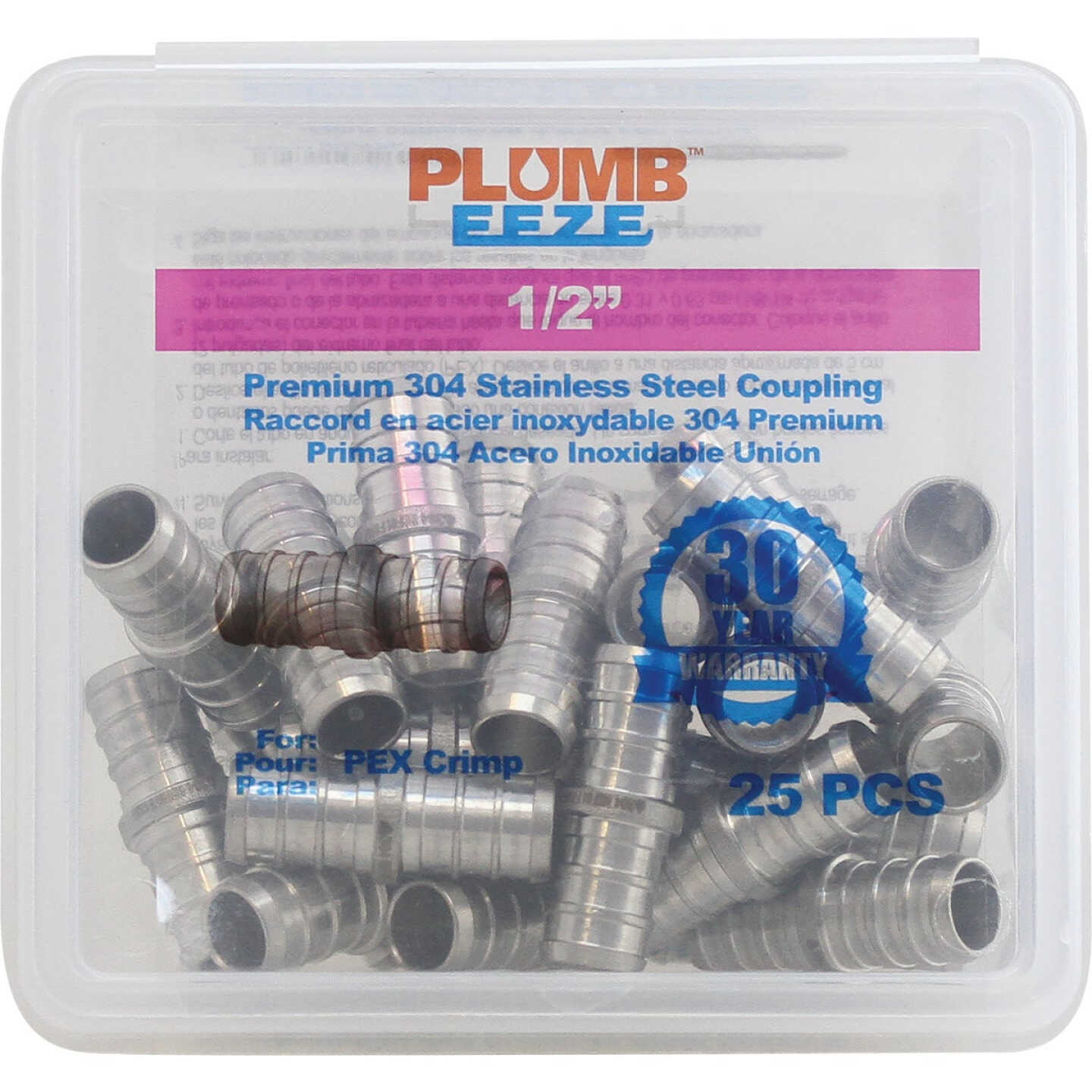 Plumbeeze 1/2 In. Stainless Steel PEX Coupling (25-Pack) Image 2