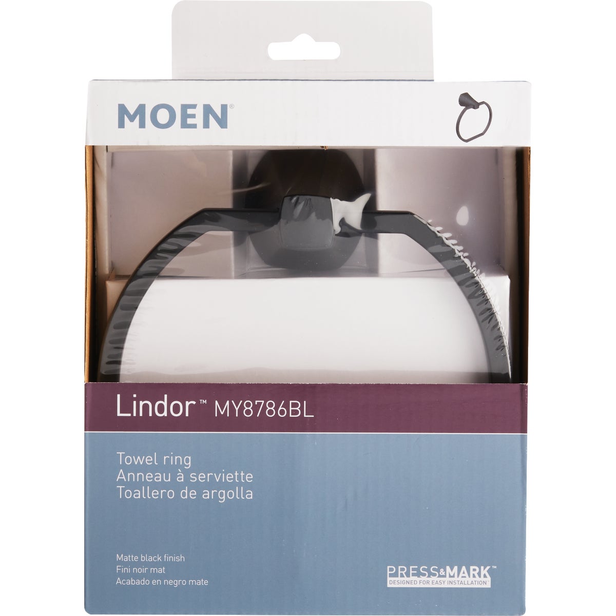Moen Lindor Towel Ring, Matte Black Image 3