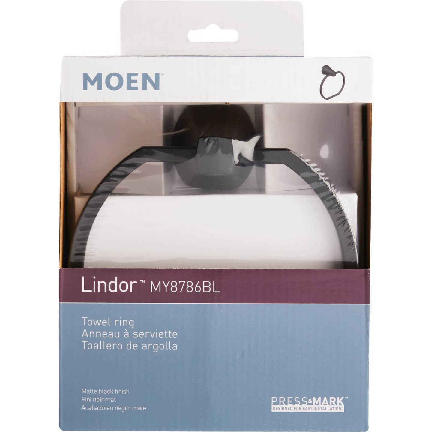 Moen Lindor Towel Ring, Matte Black Image 3