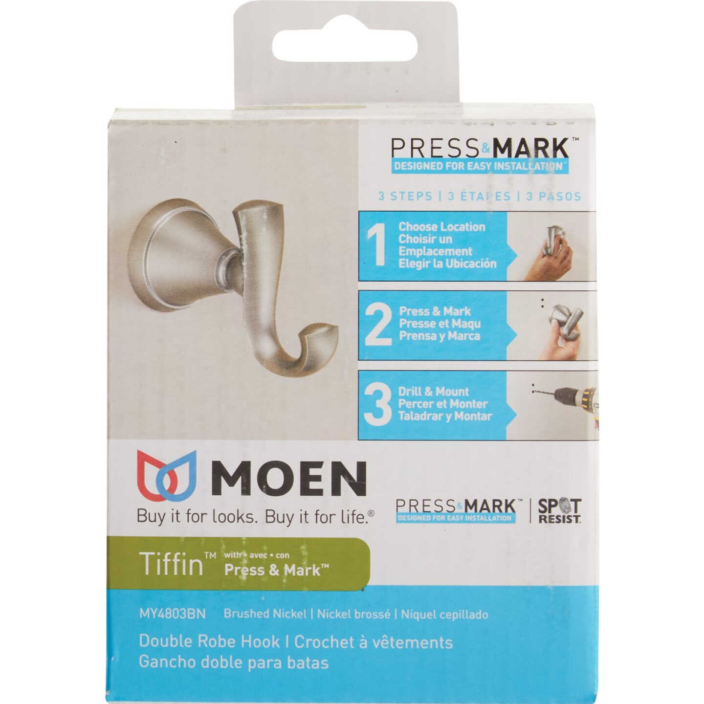 Moen Tiffin Single Robe Hook, Brushed Nickel Image 3