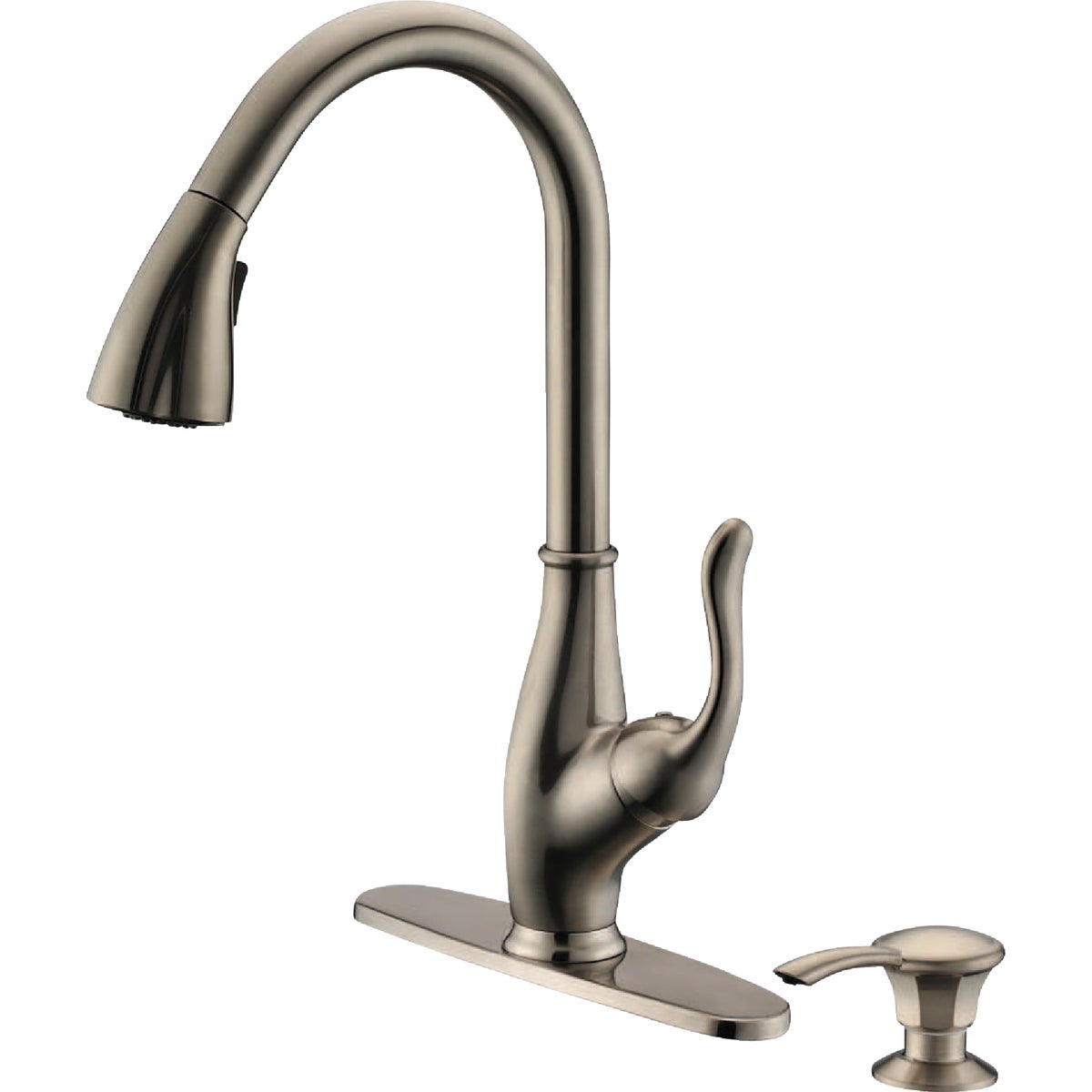 Compass Manufacturing 5136BN-SD Brookfield 1-Handle Brushed Nickel Hi Rise Kitchen Faucet With Soap Dispenser