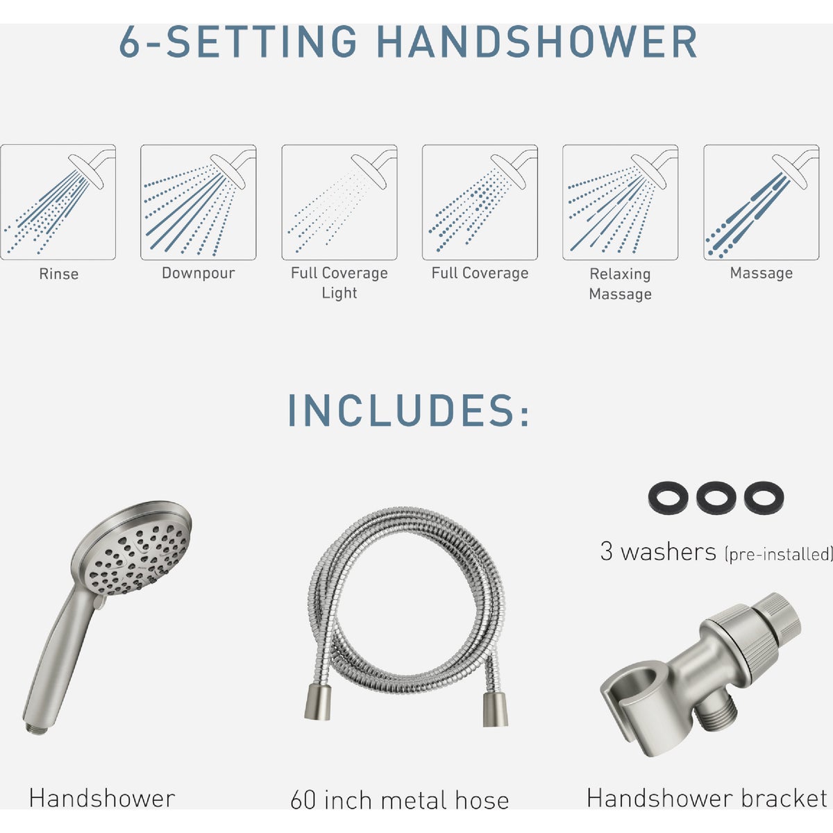 Moen Spot Resistant Brushed Nickel 6-Function 4 In. Dia. Spray Head Handheld Shower Image 4