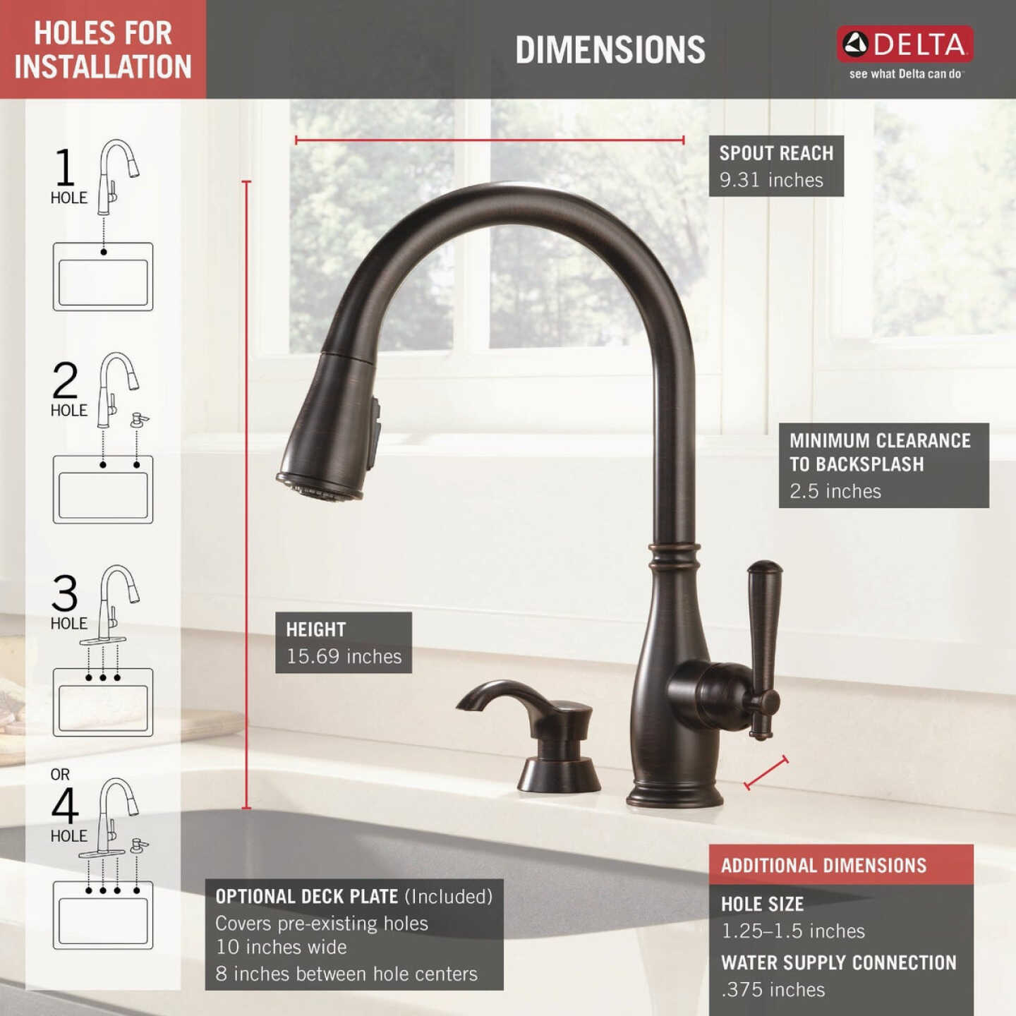 Delta Charmaine Venetian Bronze Single-Handle High-Arc Kitchen Faucet Image 3