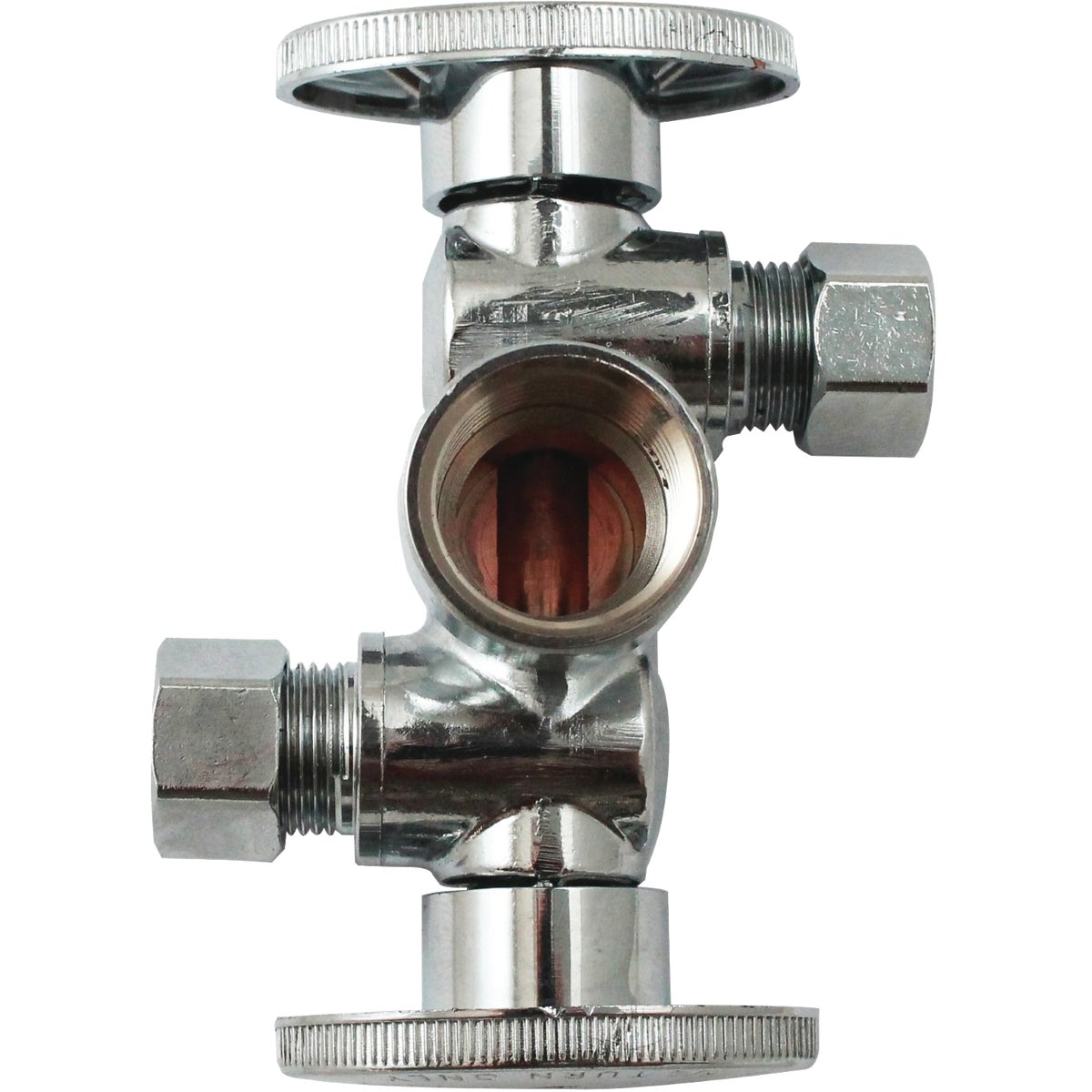 Keeney 1/2 In. FIP x 3/8 In. OD x 3/8 In. OD Quarter Turn Dual Shut-Off/Dual Outlet Valve