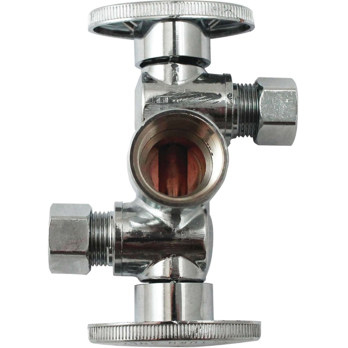 Keeney 1/2 In. FIP x 3/8 In. OD x 3/8 In. OD Quarter Turn Dual Shut-Off/Dual Outlet Valve Image 1