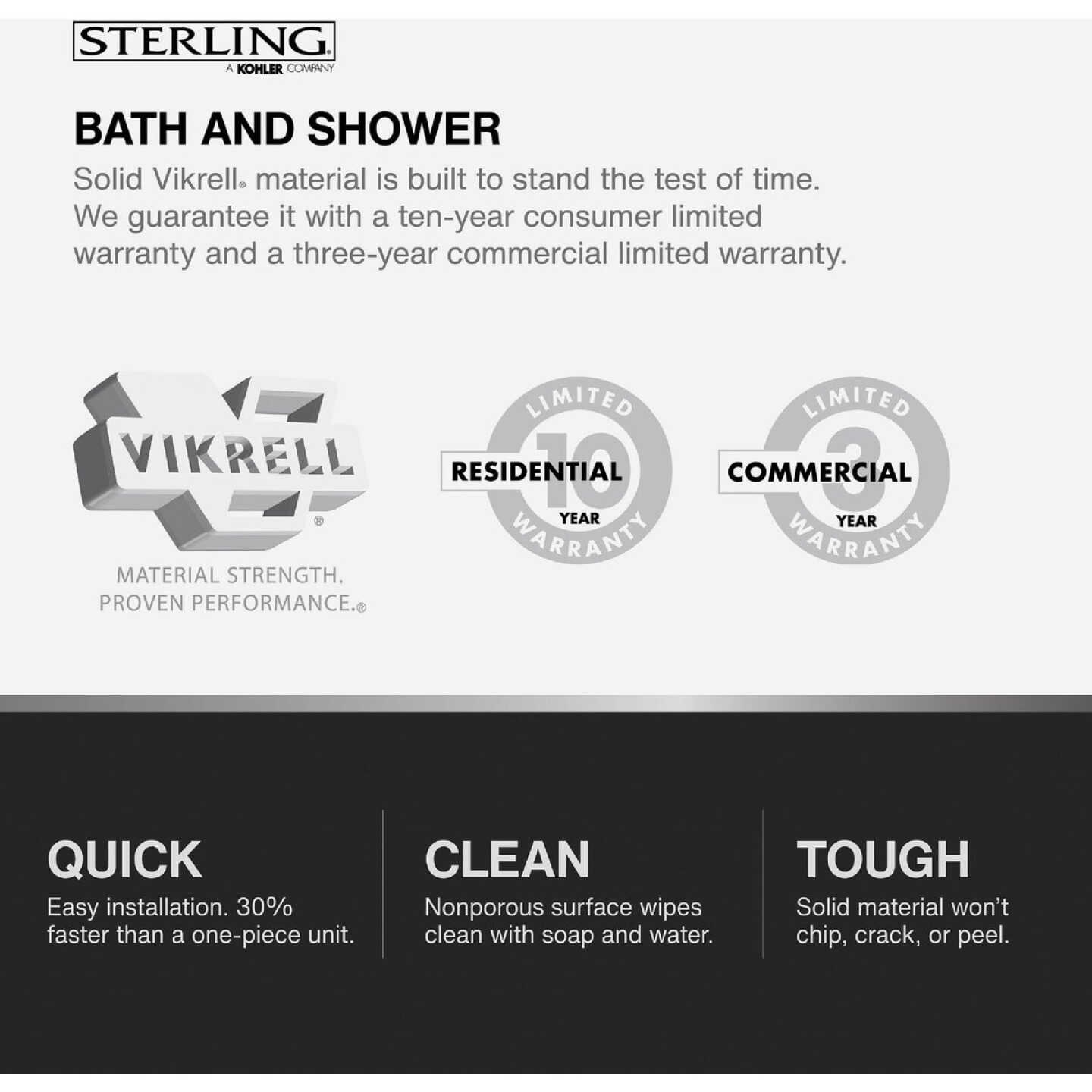 Sterling Ensemble 72-1/2 In. H. x 34 In. D. White Vikrell Curved Shower End Wall Image 2