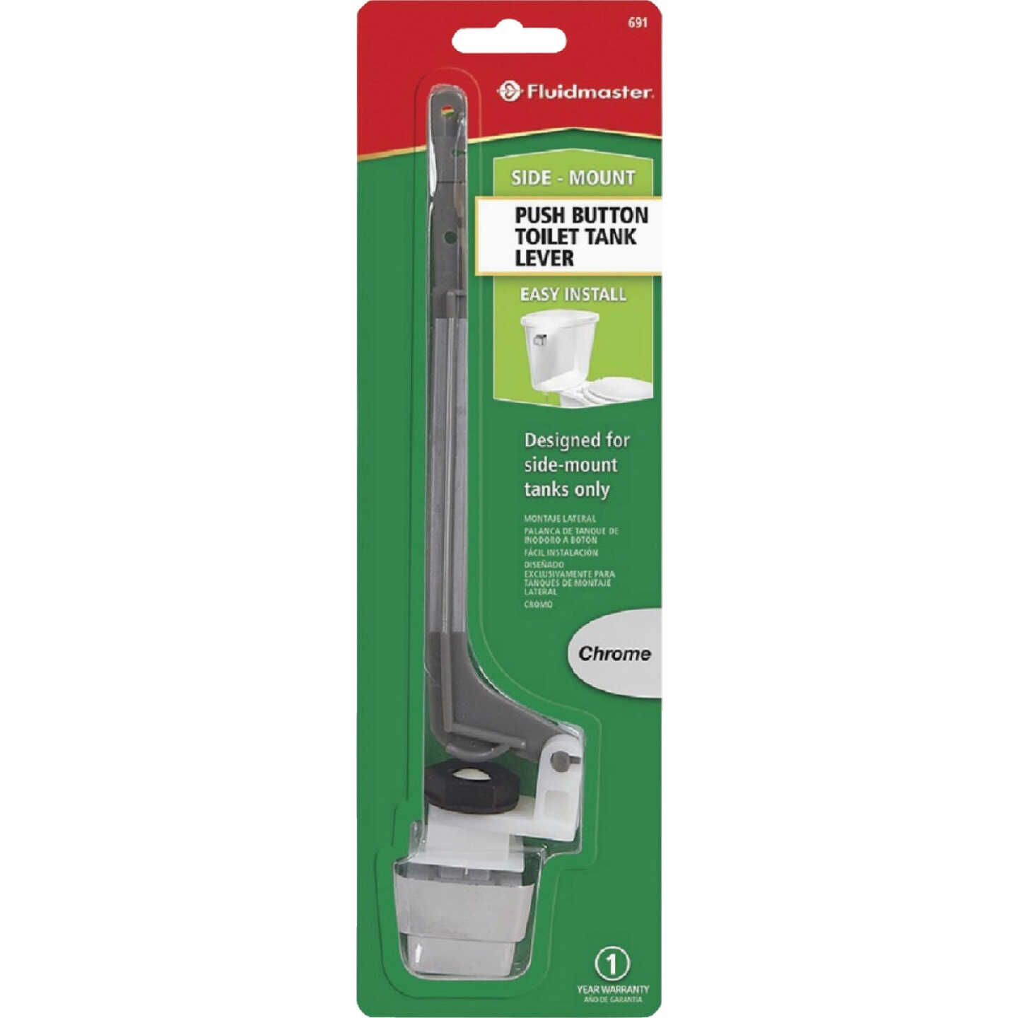 Fluidmaster Push Button Chrome Tank Lever with Plastic Arm Image 4