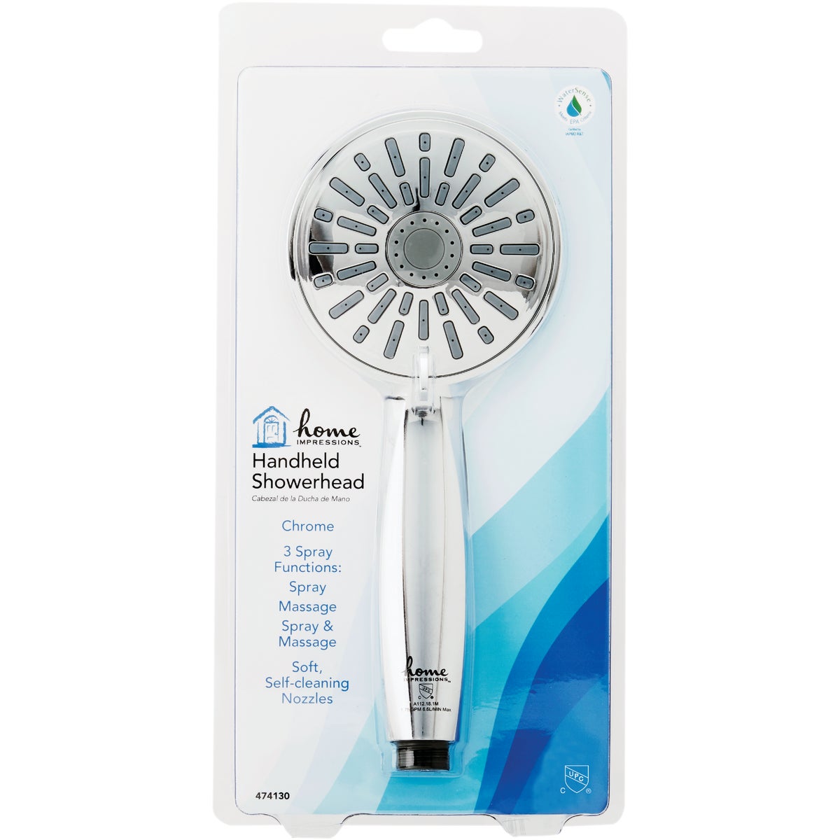 Home Impressions 3-Spray 1.8 GPM Handheld Shower Head, Chrome Image 2