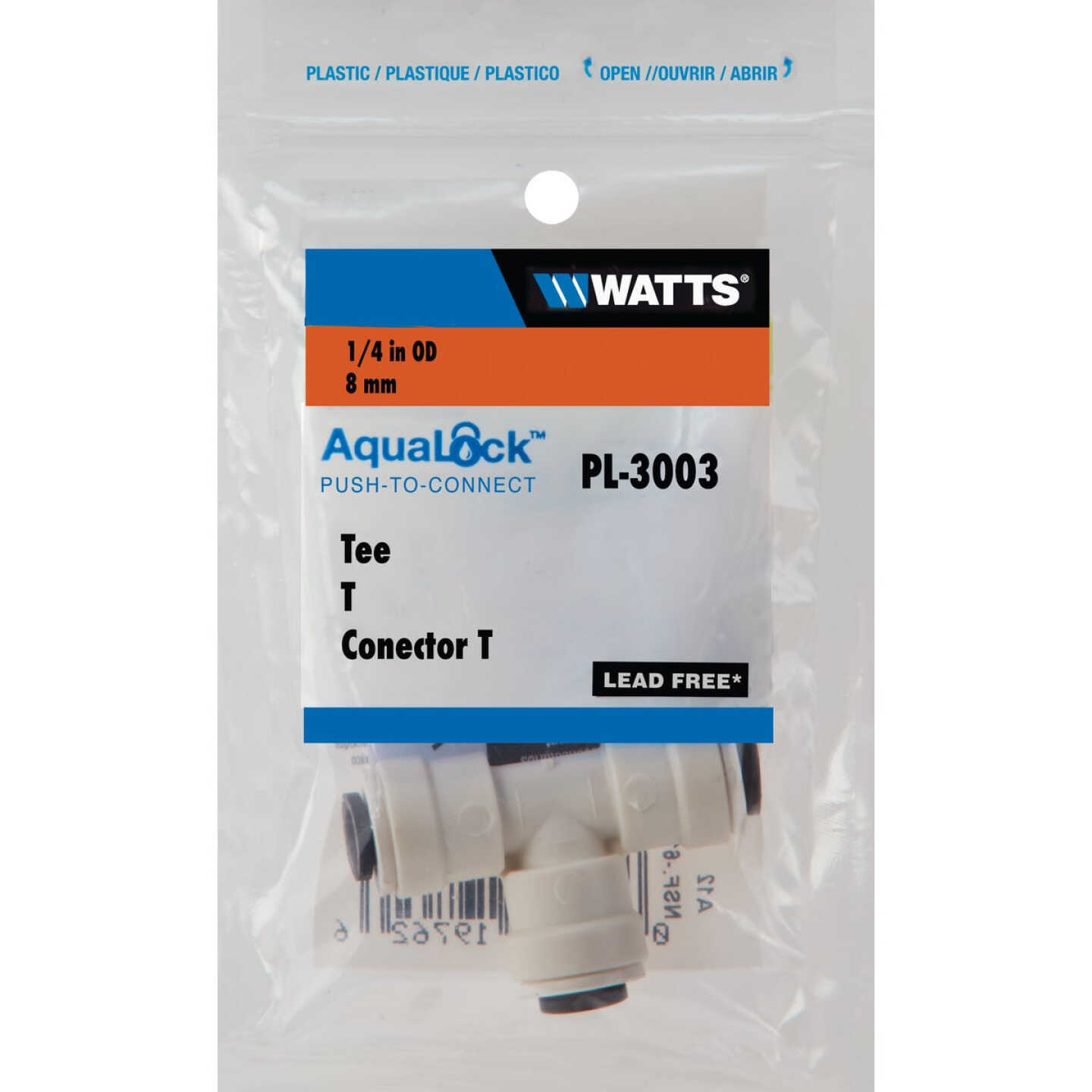 Watts Aqualock 1/4 In. x 1/4 In. x 1/4 In. Push-to-Connect Plastic Tee Image 2