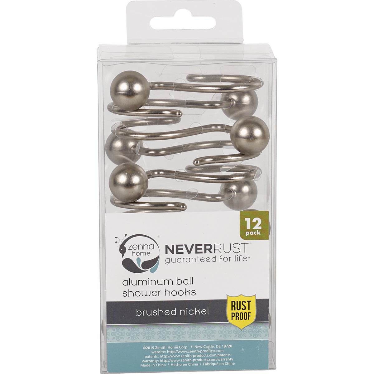 Zenna Home Brushed Nicklel Aluminum Shower Shower Curtian Ball Hook (12-Count) Image 3