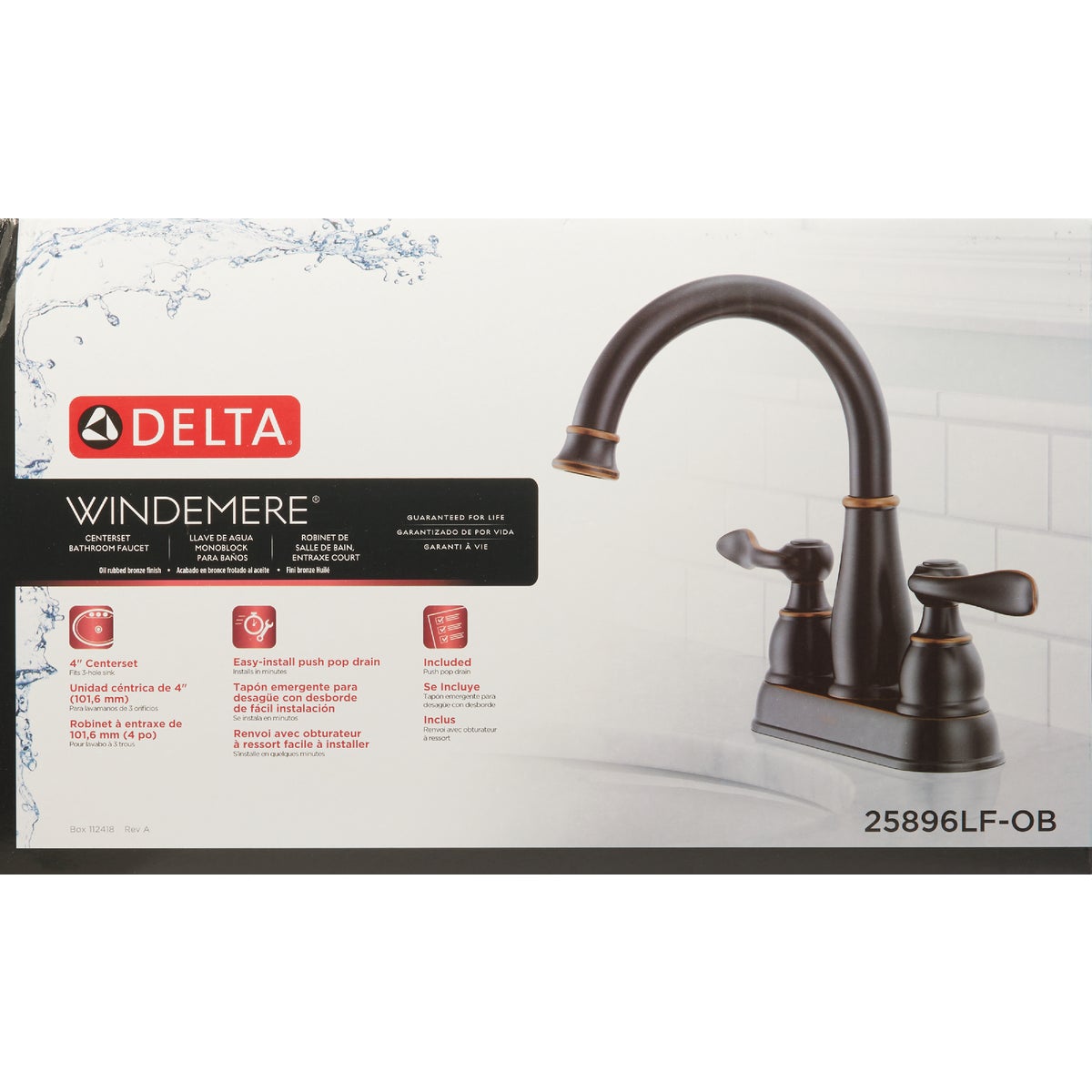 Delta Windmere Oil Rubbed Bronze 2-Handle Lever 4 In. Centerset Bathroom Faucet and Push Pop-Up with Overflow Image 3