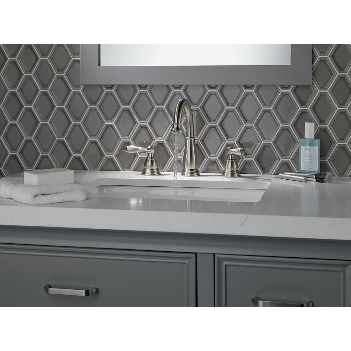 Delta Windmere Brushed Nickel 2-Handle Lever 6 In. to 16 In. Widespread Bathroom Faucet  and Push Pop-Up with Overflow Image 2