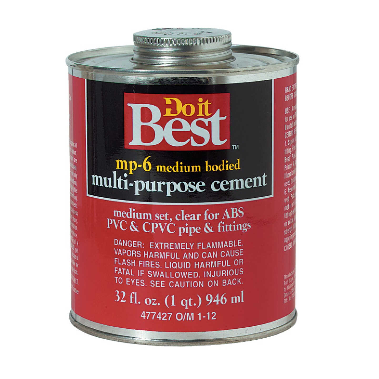 Do it Best 32 Oz. Medium Bodied Clear Multi Purpose Solvent Cement Image 1