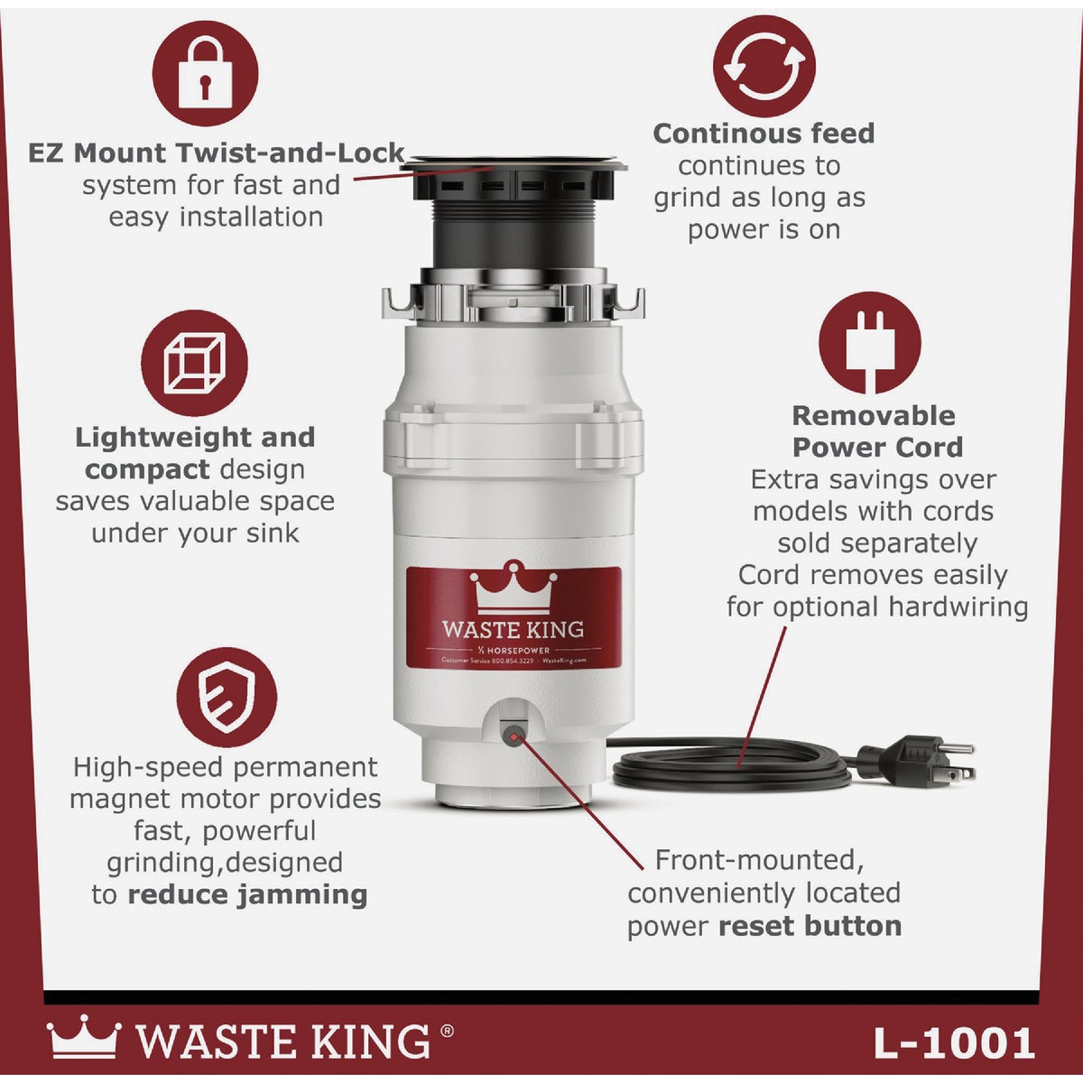 Waste King Legend Series 1/2 HP Garbage Disposer, 2 Year Warranty Image 3