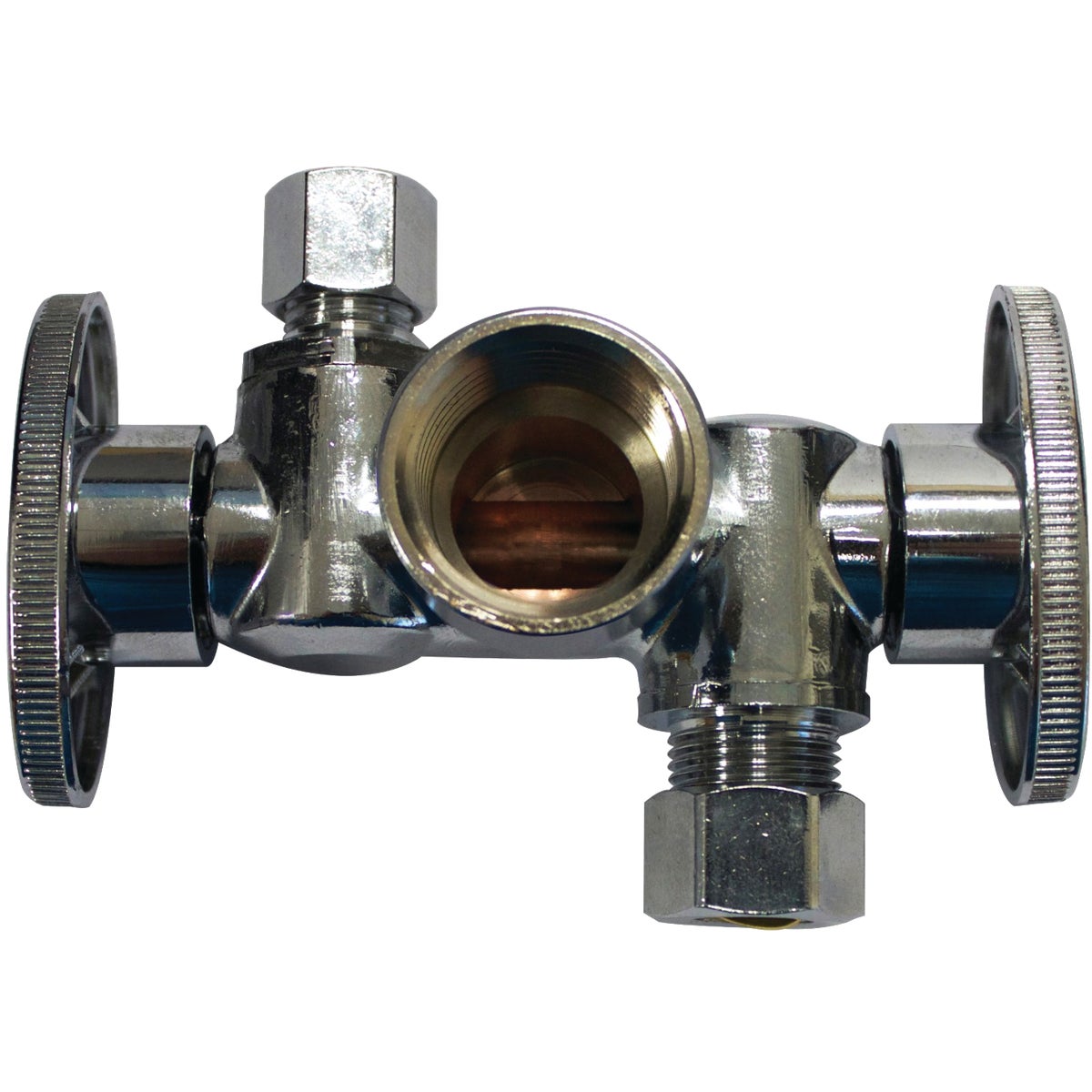 Keeney 1/2 In. FIP x 3/8 In. OD x 1/4 In. OD Quarter Turn Dual Shut-Off/Dual Outlet Valve