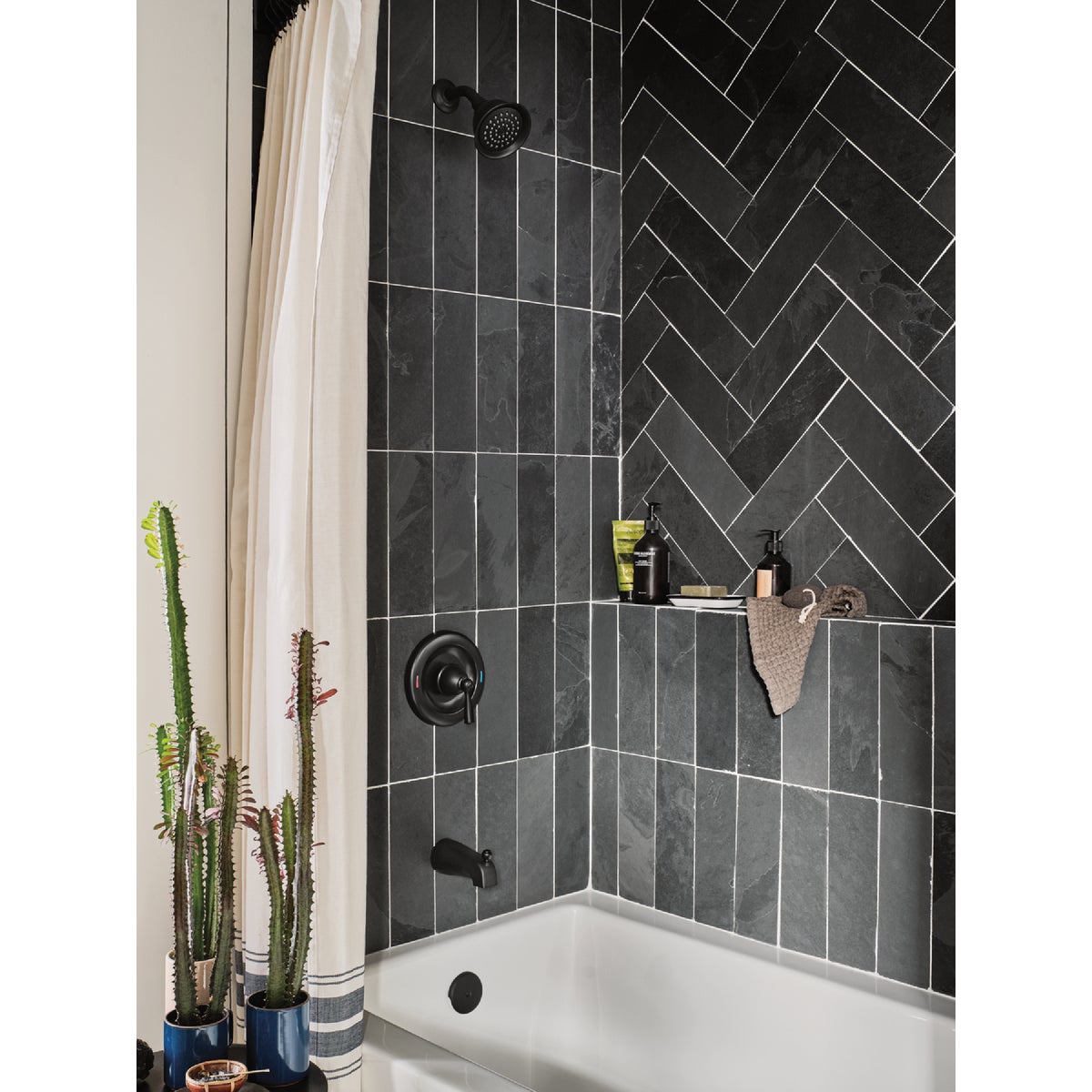 Moen Banbury Posi-Temp 1-Handle Lever Tub and Shower Faucet, Matte Black Image 3