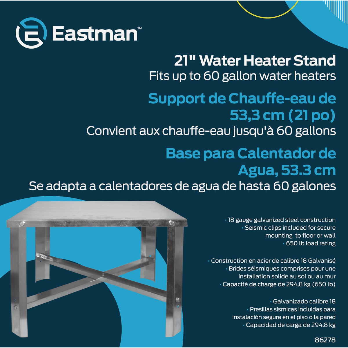 Eastman Steel 18 In. H. x 21 In. L. x 21 In. W. Water Heater Stand Image 2