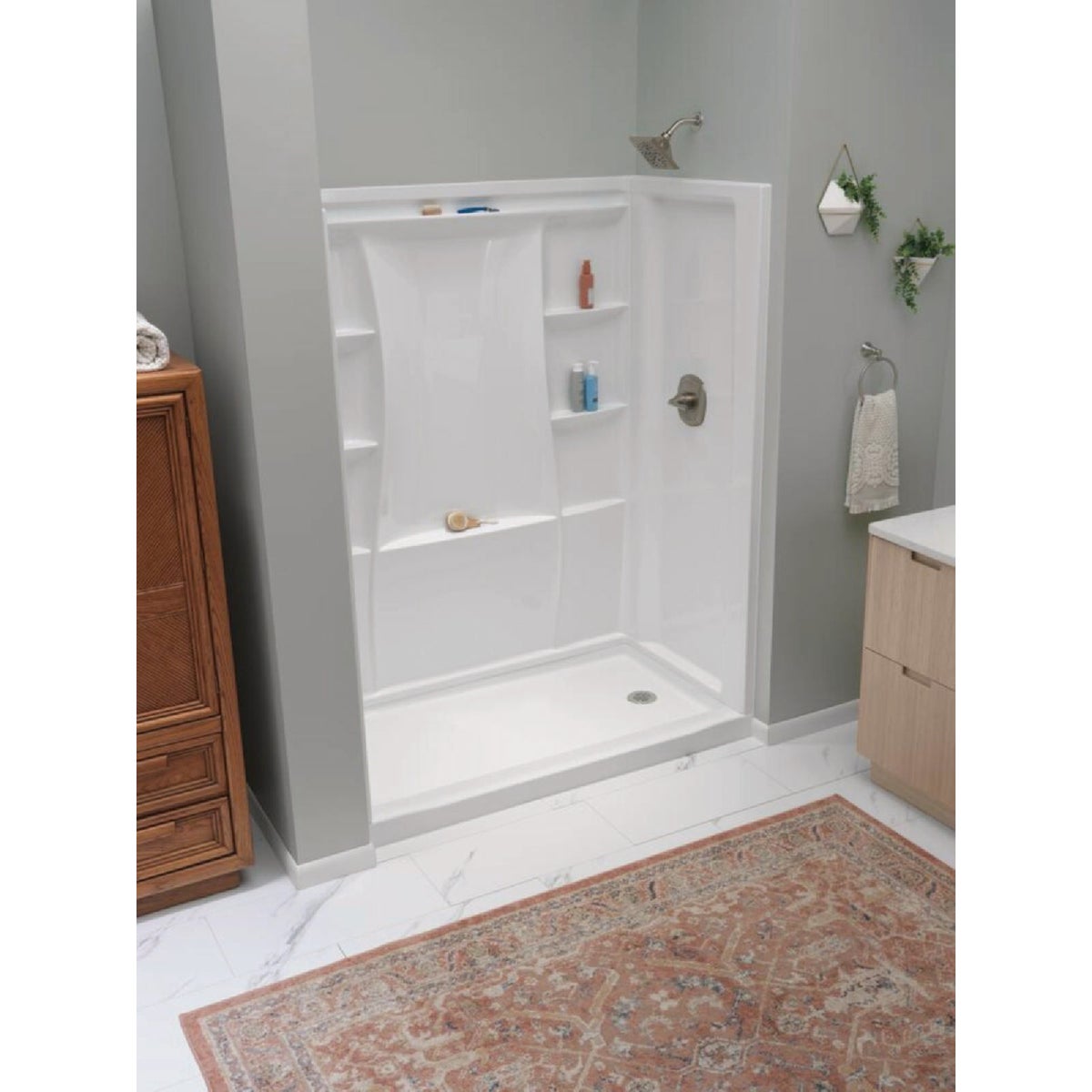 Delta Classic 500 60 In. x 32 In. Right Drain Shower Pan, White Image 2