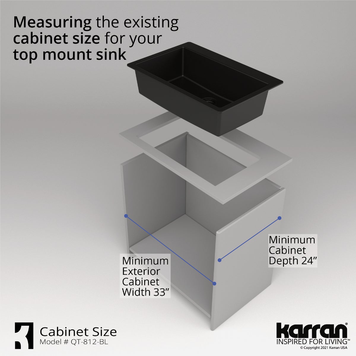 Karran 33 In. x 22 In. Black Quartz Drop-In Single Bowl Kitchen Sink Image 6