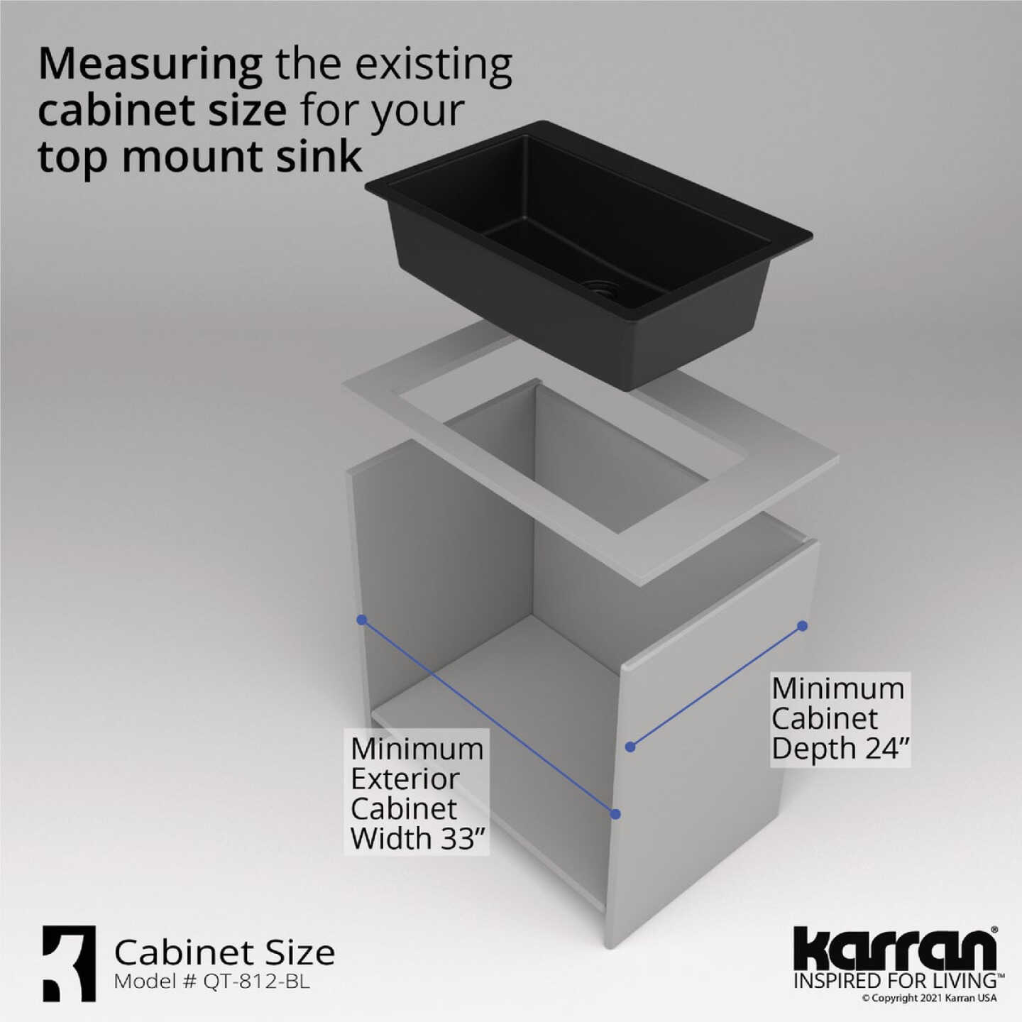 Karran 33 In. x 22 In. Black Quartz Drop-In Single Bowl Kitchen Sink Image 6