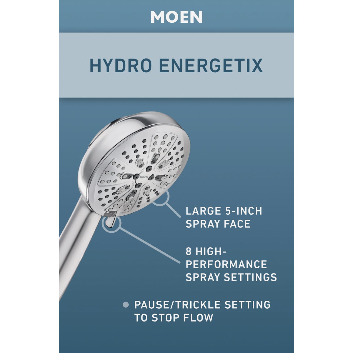 Moen Hydro Energetix 7-Spray Pattern 4.75 In. Wall Mount Handheld Shower Head, Chrome Image 3