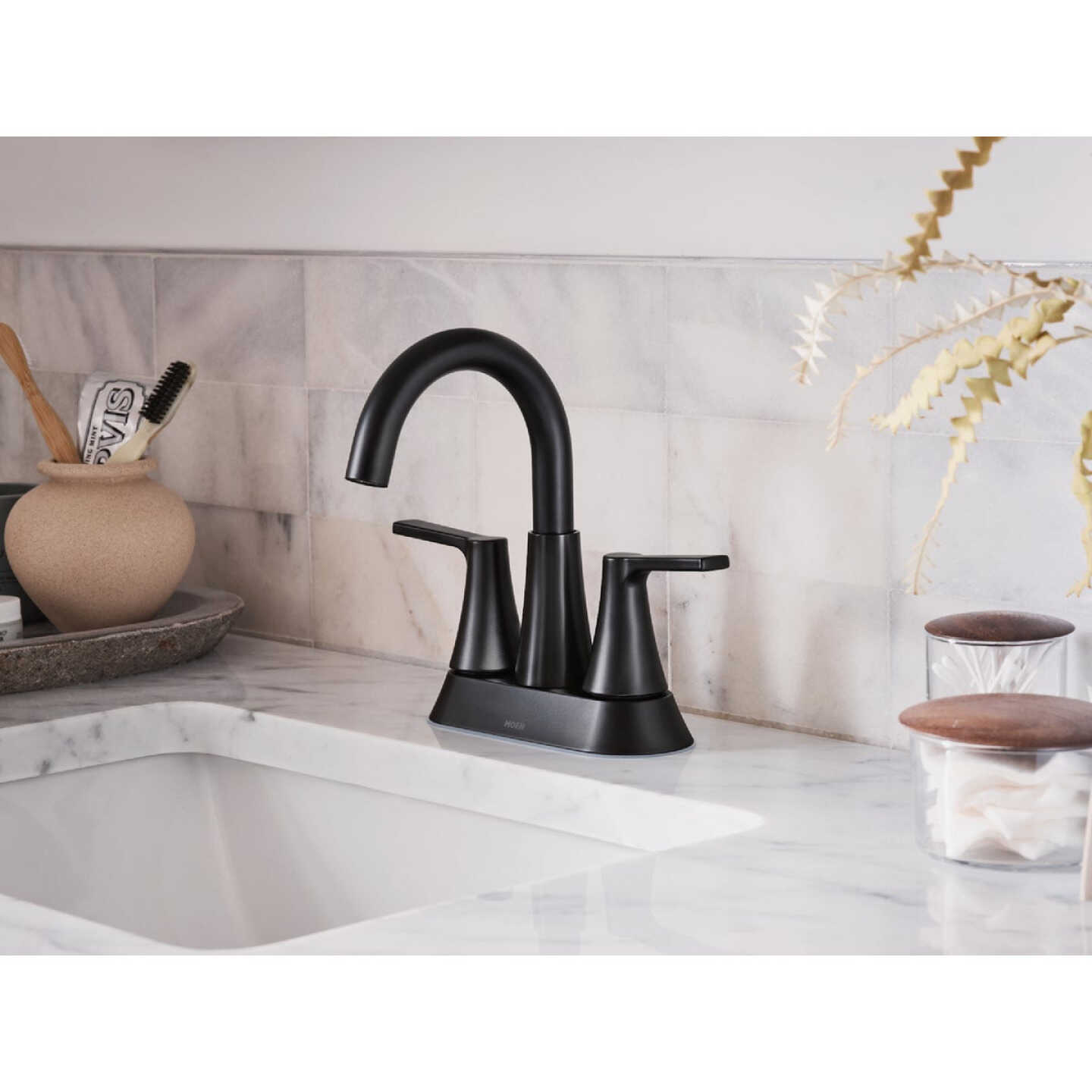 Moen Mikah 2-Handle High Arc Bathroom Faucet, Matte Black Image 2