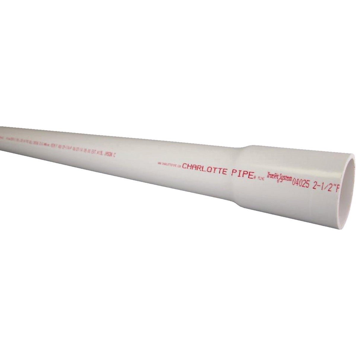 Charlotte Pipe 2-1/2 In. x 20 Ft. Cold Water Schedule 40 PVC Pressure Pipe, Belled End Image 1
