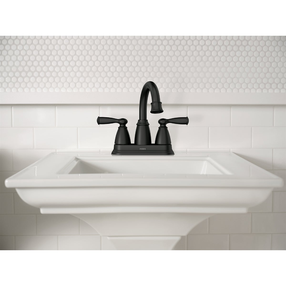 Moen Banbury 2-Handle Lever High Arc Centerset Bathroom Faucet with Push-Down, Matte Black Image 5