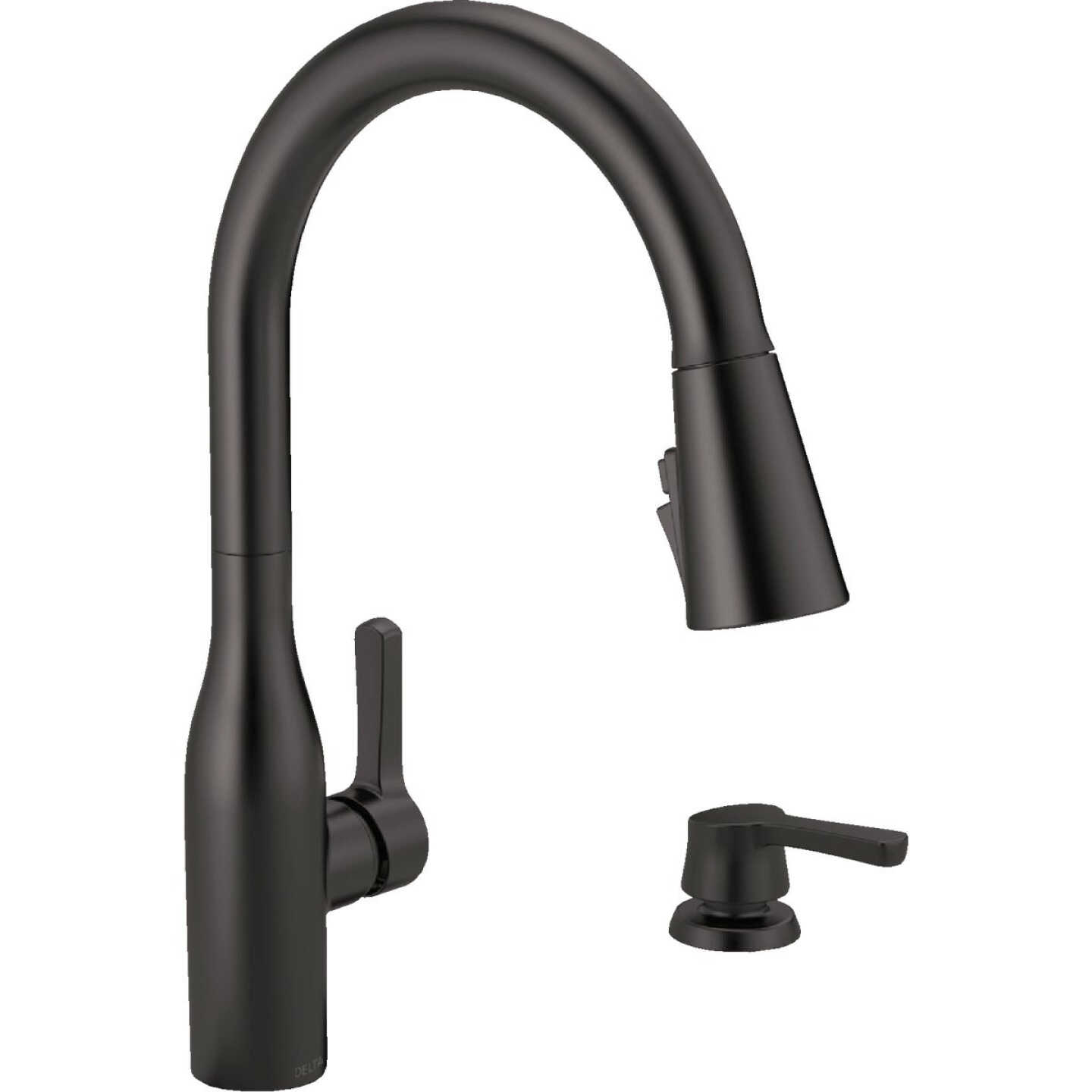Delta Marca 1-Handle Pull-Down Kitchen Faucet with Soap Dispenser, Matte Black Image 1